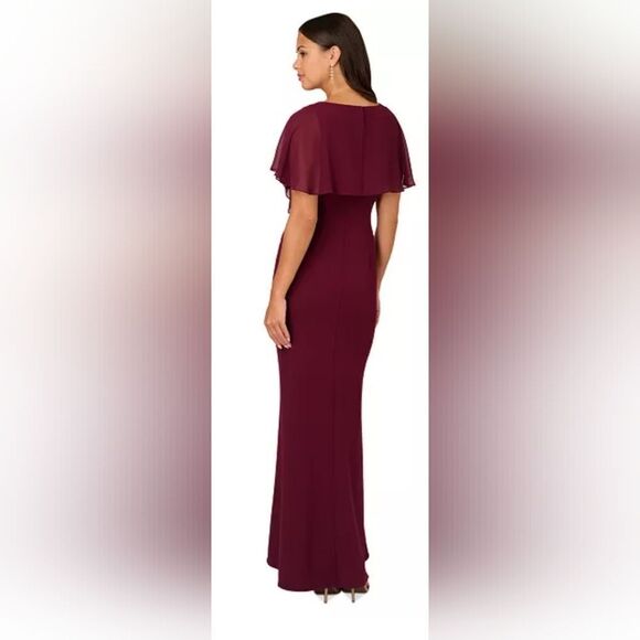 Adrianna Papell Women's Flutter-Sleeve Crepe Ruffled Gown NWOT size 14W Cabernet - Picture 2 of 5